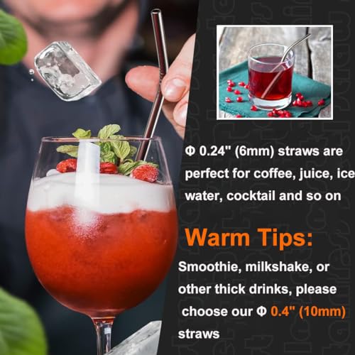 Image of Vinaco Stainless Steel Straws Reusable, 12 Pack 8.5 inch & 10.5 inch Metal Straws 0.24 inch for 20 oz - 32 oz Tumblers, Long Drinking Straws with Cleaning Brush for Coffee, Juice, Cocktail and Hot Drinks