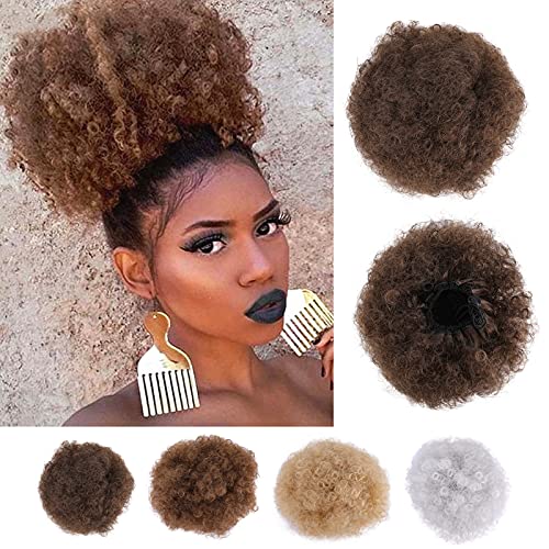 YBOD Afro Puff Drawstring Ponytail Updo Hair Extensions Curly Hair Bun with Clip Dark Brown Synthetic Short Kinky Curly Hair Ponytail Hair Extension for Women(Dark Brown)