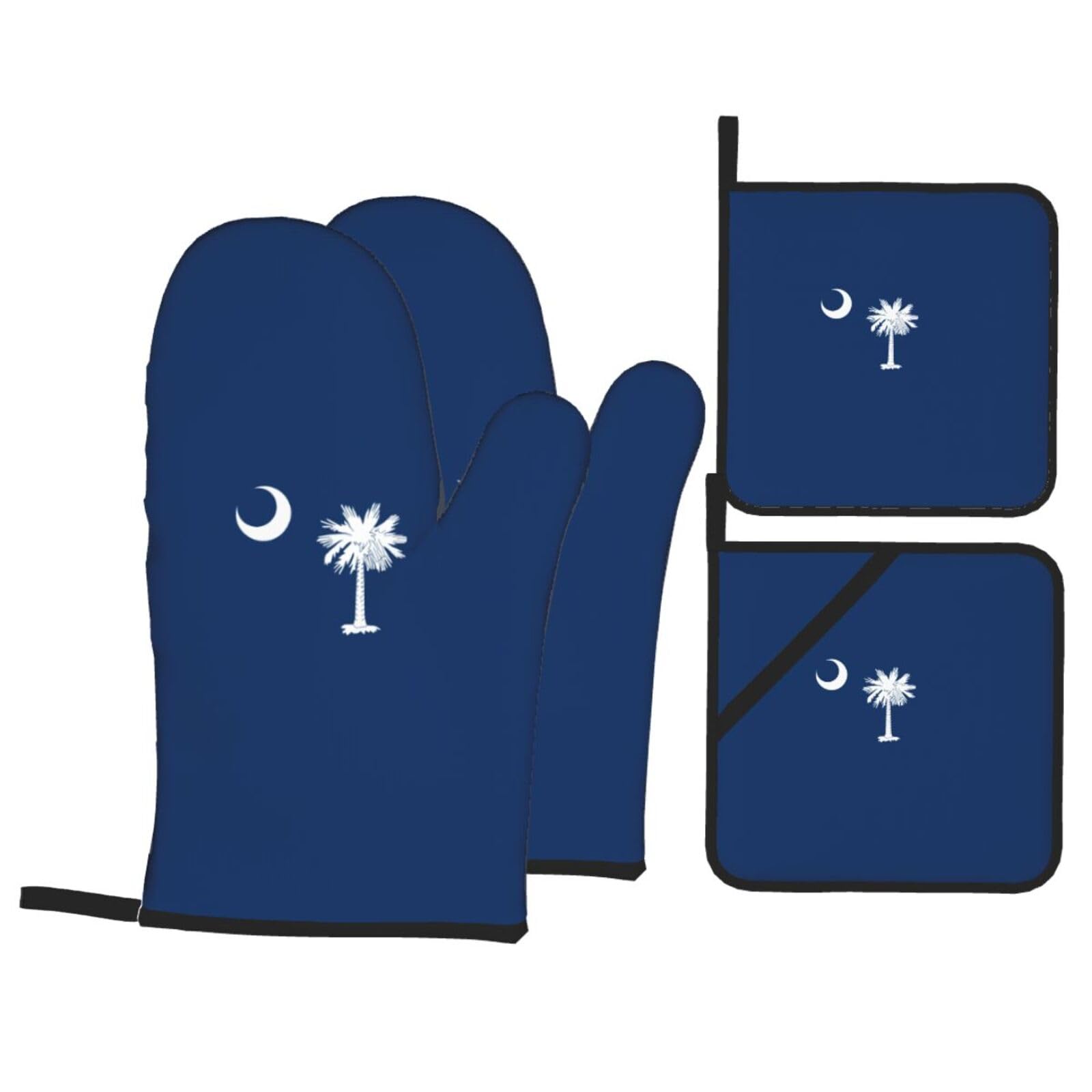 Nimongt Black South Carolina Flag Print Heat-Resistant 4-Piece Oven Kitchen Gloves For Baking Cooking Microwaving Essentials