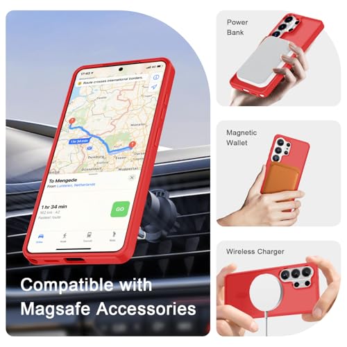 Image of YENAPOON for Samsung Galaxy S26 Ultra Case, Matte Magnetic Phone Cover, Red | Fit for MagSafe, Screen Protector included, Shockproof Military Grade Protection, Translucent Frosted Back