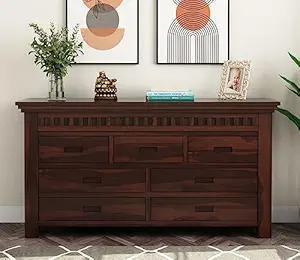 Volwud Solid Sheesham Wood Wooden Chest of Drawers with 7 Drawer Storage | Multipurpose Sideboard Cabinet Rack Display Unit for Bedroom Kitchen Cabinet (Walnut Finish)