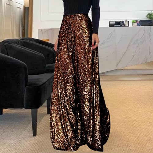 LAWOR Womens Sequins Palazzo Pants Baggy Party Club Wide Leg Pants High Waisted Sparkly Trousers Elegant Bootcut Long Pants2