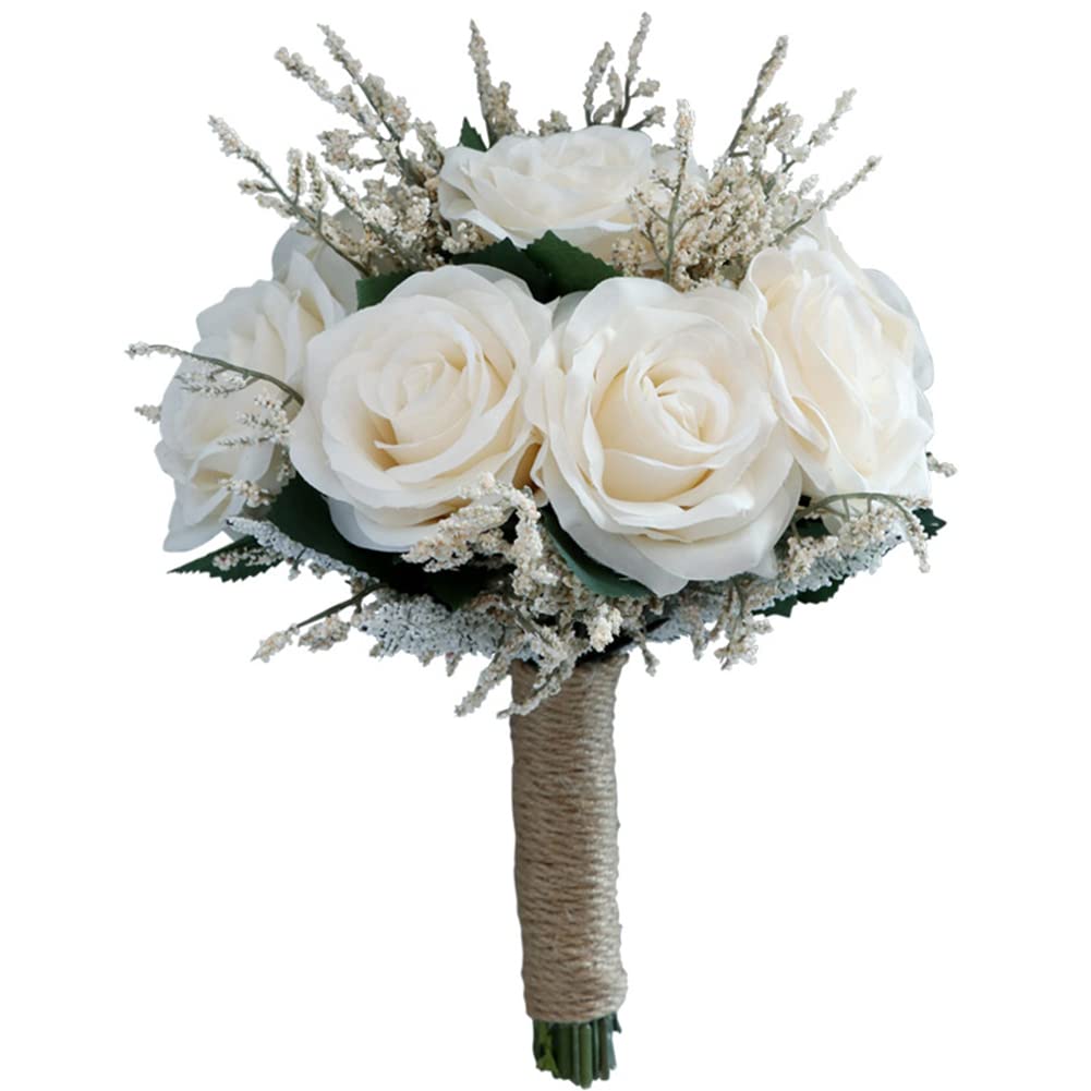 Rosas Blancas Ramos De Novia Color Ivory Peonias Artificiales
