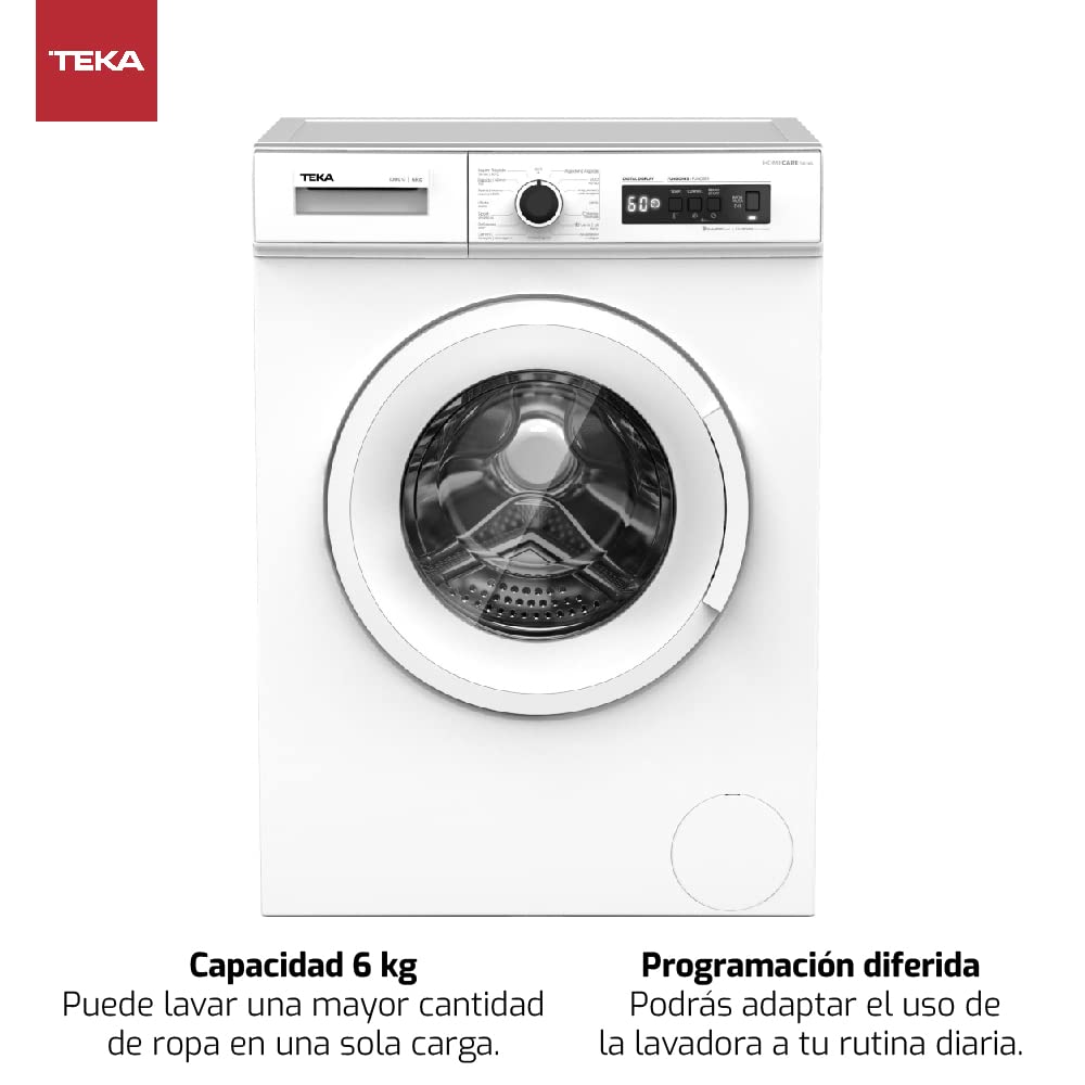 Teka WMT 10610 WH - Lavadora HomeCare Series,15 Programas de Lavado, Electrónica con Display Digital, Gestión Fuzzy Logic, Capacidad 6 kg, Color Blanco
