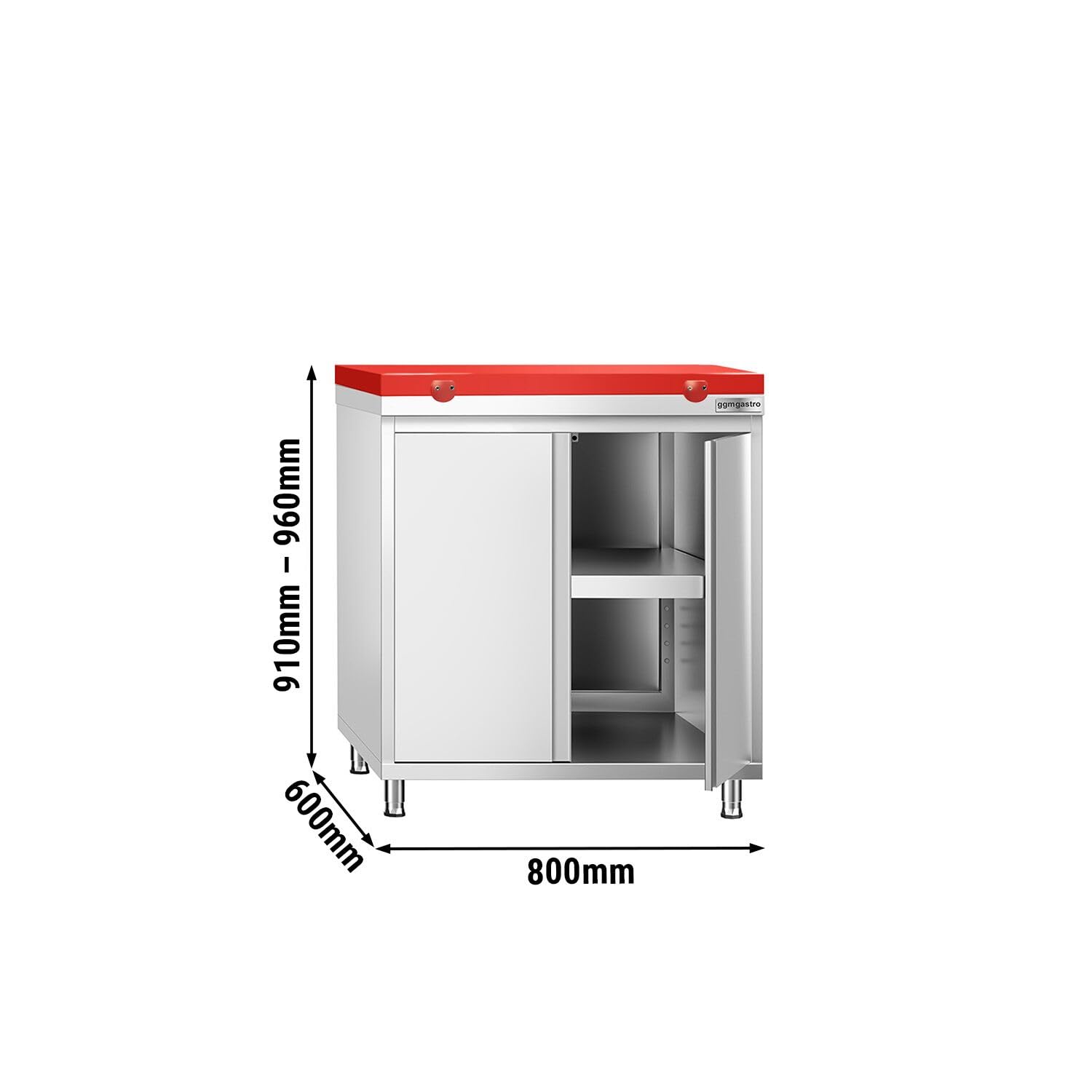 GGM Gastro | ASK86#FKPRT86 | Edelstahl Arbeitsschrank PREMIUM - 800x600mm - mit Flügeltür inkl. Schneideplatte Rot
