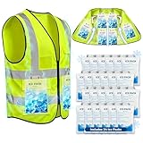 Cooling Vest with 24 Ice Packs, Ice Vest for Men Women, Body Cooling System with 6 Pockets, Stay Cool for Summer Heat, Reflective Safety Vest for Construction, Outdoor Work, Cycling, Motorcycle