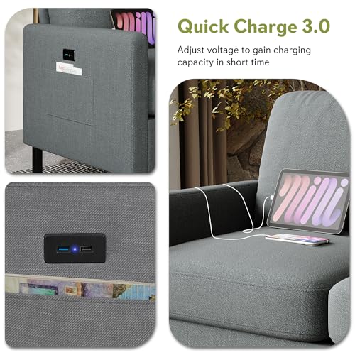 Image of STHOUYN Modern 2-Piece Living Room Set, 56 inch Grey Sofa Loveseat with USB Ports, Small Couch and Chair Set for Small Space, Apartment, Office (Grey, 1 Chair + 1 Loveseat)