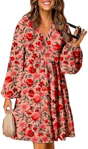 Dokotoo Spring Dresses for Women 2026 Boho Floral V Neck Long Sle...