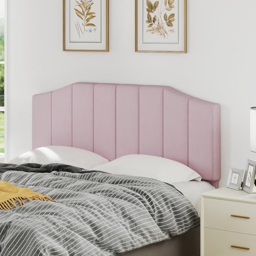 Furpopup Velvet Queen Size Headboard Only, Wall and Bed Frame Mount, Pink