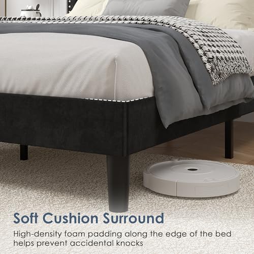 Image of VECELO Queen Size Platform Bed Frame with Height Adjustable Upholstered Headboard, Modern Mattress Foundation,Strong Wood Slat Support, No Box Spring Needed, Easy Assembly,Black