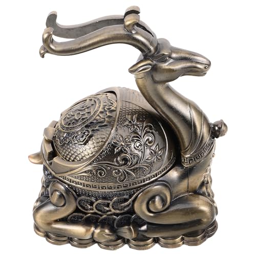 ULDIGI 風防構造の蓋付きヴィンテージ煙灰缸 属製シガー 用携帯灰皿 手彫り鹿模様 屋内外兼用の煙防止密封ホルダー 家 オフィス パティオ