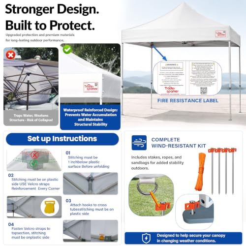 Image of Tradesparker 10x10 Pop Up Canopy Tent,Commercial Movable Canopy with ApexCore LED&Rugged Casters-Instant Easy Setup Shelter Canopies with Weight Bags&Stakes for Outdoor Events Markets Vendors,Beige