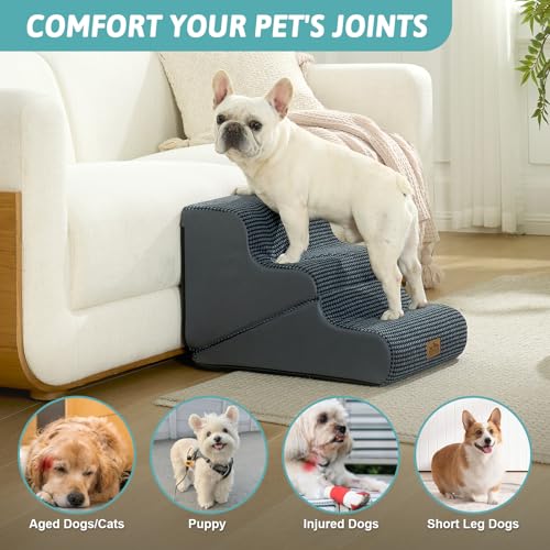 Image of COZY KISS Dog Stairs for Small Dogs, 3-Step 2-in-1 Dog Steps,15.7 inch H