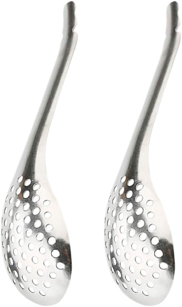 jojofuny 2 Pack Small Slotted Spoons Spherification Spoon Durable Stainless Steel Caviar Spoon Cooking Gadgets Caviar Box Spherification Kit for Soup Cereals Dips Sauces Stews, Silver