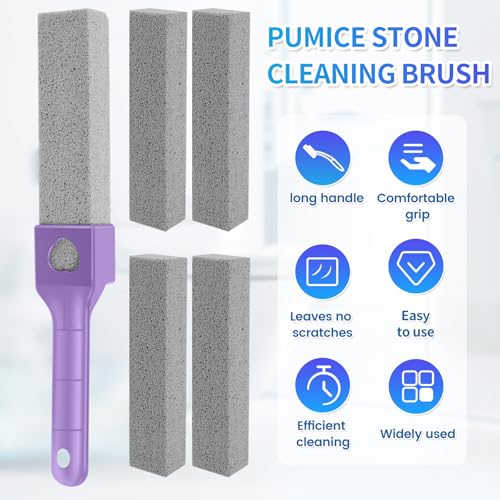 ZJRDYYK 15 Pcs Pumice Stone Toilet Bowl Cleaner with Handle, Pumice Toilet Scrubber, 1 Handle+15 Pumice Stones, Pumice Stone Cleaning Brush, Pumice Stone with Handle for Toilet Cleaning (15, Purple)