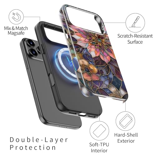Image of Goodon for iPhone 17 Pro Case Cute - Wireless Charging Compatible - Dual-Layer Hard Shell + Silicone Cover - Protective Phone Case with Trendy Designs for Women - Blooming Purple Flower