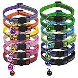12 Stück Reflektierende katzenhalsband mit Halsband, Katze mit Sicherheitsverschluss, Kitten Halsbänder mit Glöckchen, Verstellbar katzenhalsbänder, Bunt Halsbänder, für Katze Kitten Kleine Hunde