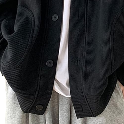 Men's Trendy Baggy Open Sweater Casual Long Sleeve Button Down Cardigan V Neck Solid Windbreaker Pockets4