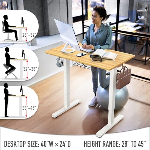 Image of SHW 40-Inch Electric Height Adjustable Standing Desk with Drawer, Memory Preset and Cable Management Tray, Oak