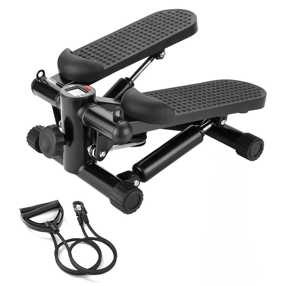 Stepper Home Workout Equipment, Stair Stepper With Resistance Band, Black
