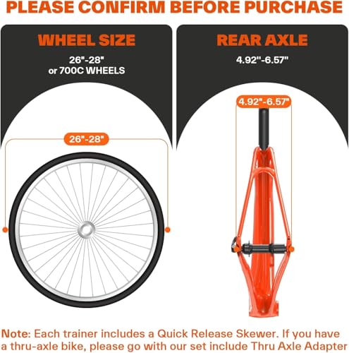 Sportneer Bike Trainer - Magnetic Stationary Bike Stand for 26-28" & 700C Wheels - Adjustable 6 Level Resistance Bike Trainer Stand for Indoor Riding with Quick Release Lever & Front Wheel Riser Block