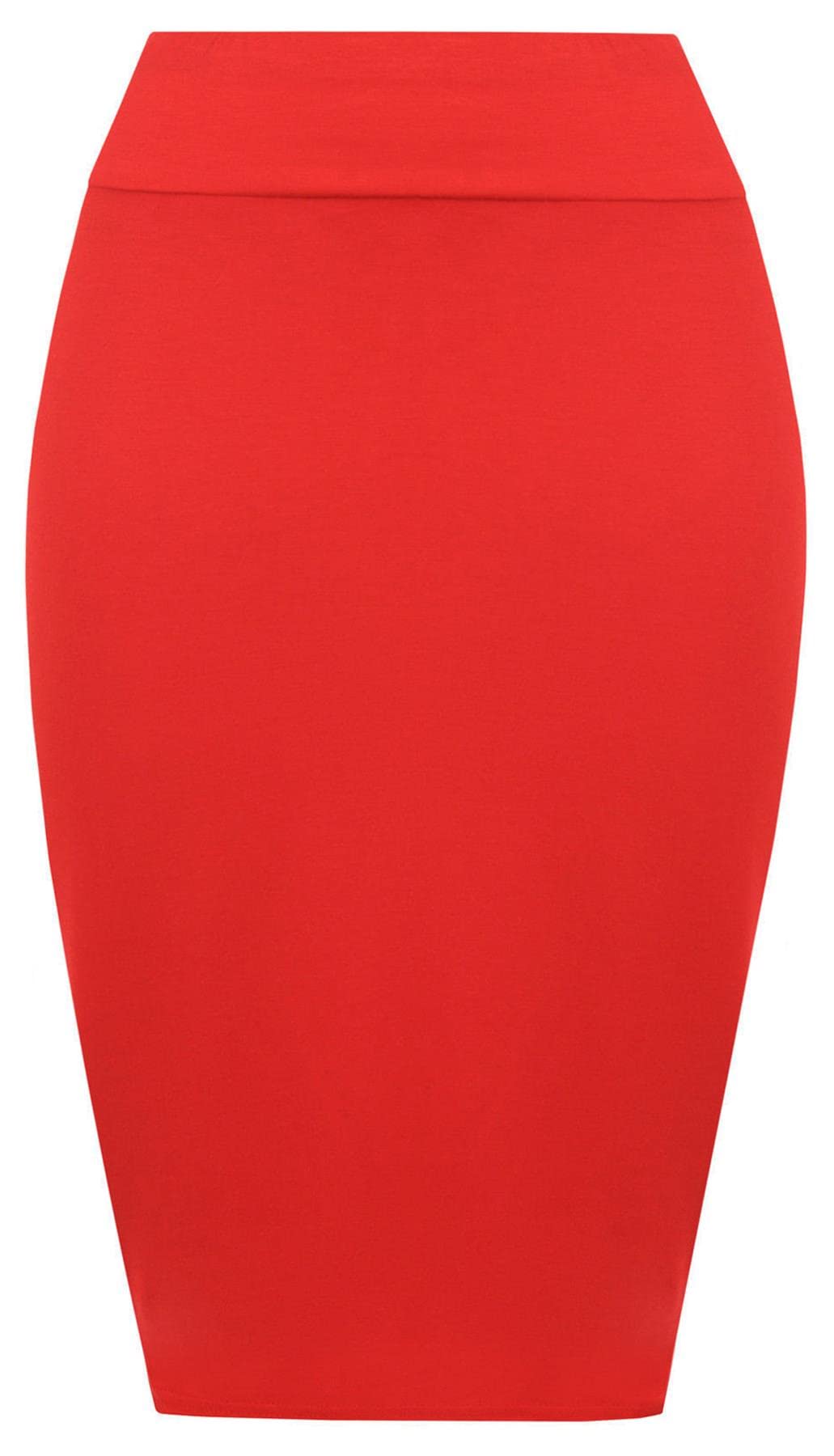 Fairy Trendz Women's Red Knee Length High Waist Pencil Skirt Stretch Bodycon Midi Skirt