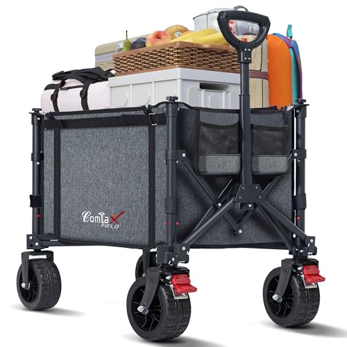 COMLAX FIELD Chariot pliable avec grandes roues tout terrain, 120 l, 100 kg, pliable, avec freins,...