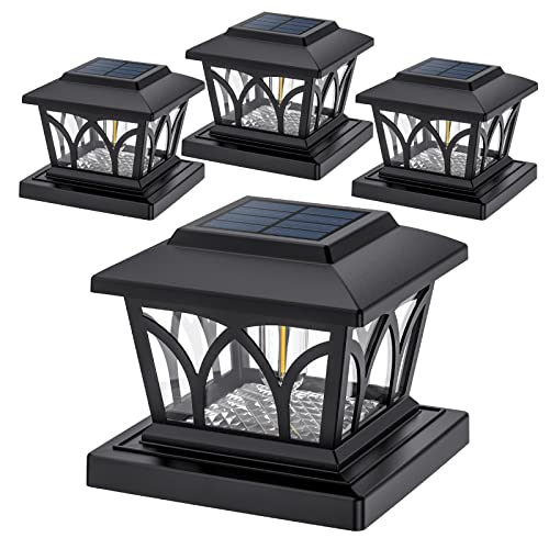 Aponuo 4X4 Post Solar Lights,Filament Solar Post Cap Lights Yellow Light 2 Brightness Levels,Adjustable 8-16Lm High Hrightness Solar Deck Post Lights 1000Mah For Fence Deck Posts Caps 4X4 5X5 6X6In. #TOP28