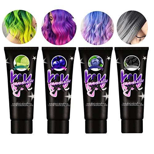 Luxsea 4 Colors Hair Dye Cream Semi Permanent Hair Color Set Magical Thermochromic Color Changing Wonder Hair Color Wax Unisex Multi-Color Hair Pigment Kit for Cosplay Party DIY Styling