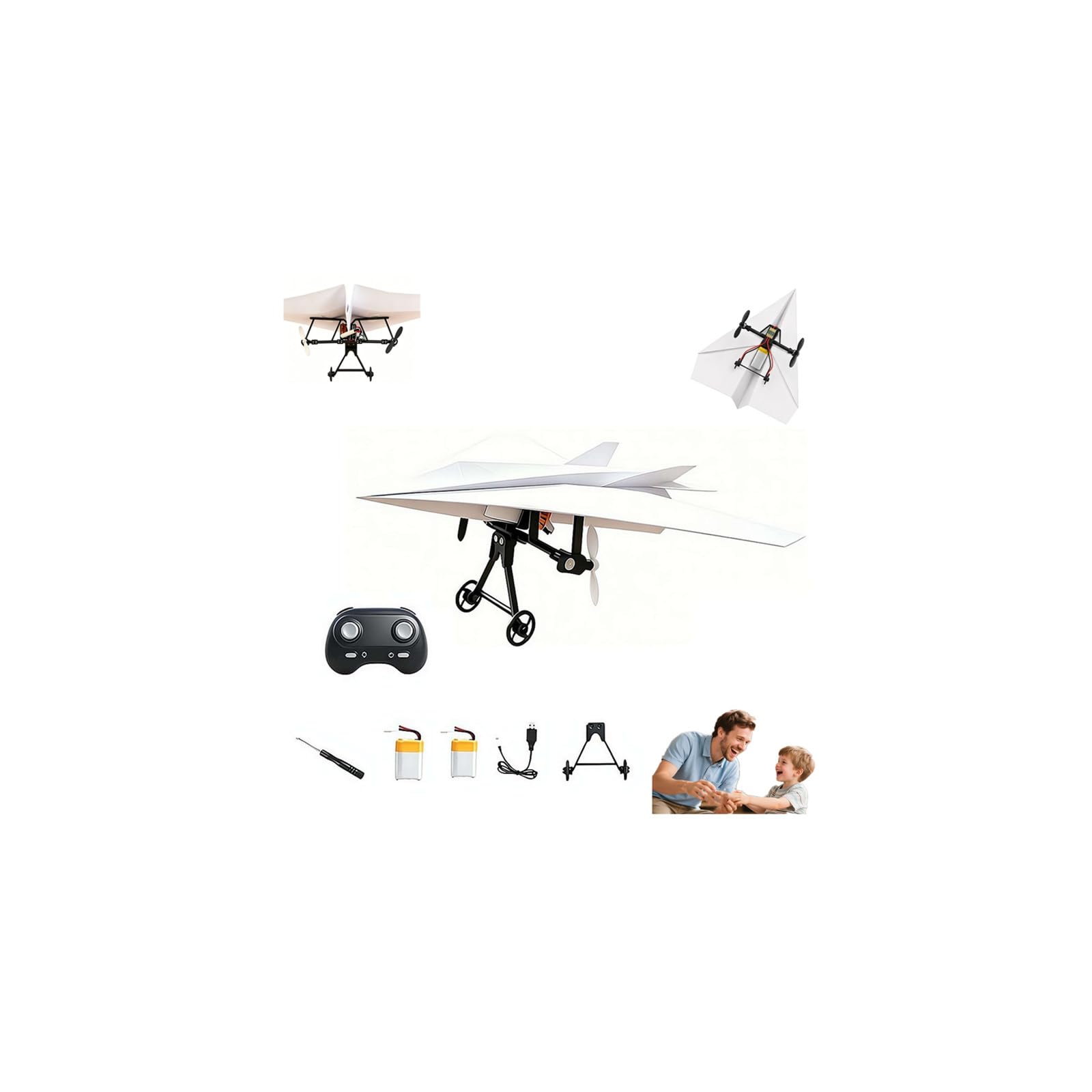 DIY RC Paper Airplane Kit, Power-Up Rc Paper Airplane Kit with Gyro Stabilizer, Drone PaperAirplane Motor Electric Remote Control Plane with Dual Propellers, Lightweight Foldable Flying Stem Toy
