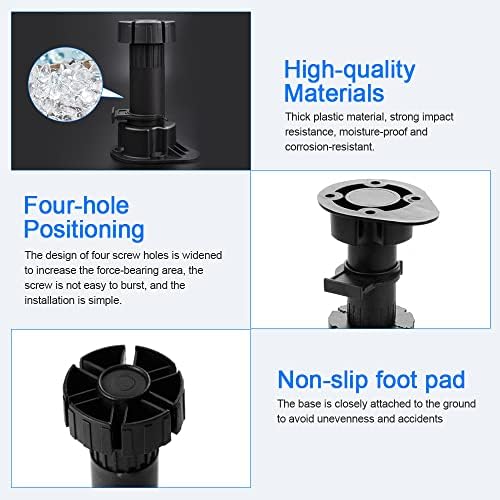 WANTOUTH Furniture Feet 20Pcs Adjustable Height Plastic Cabinet Cupboard Foot Leg Kitchen Unit Cabinet Legs Black Plastic Adjustable feet with 10Pcs Kick Board Clips for Kitchen Bathroom Cabinet