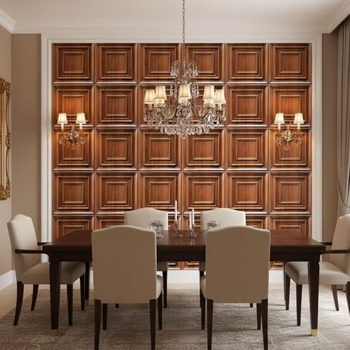 Image of Kayra Decor 3D PVC Wall Panels for Bedroom & Living Room | Frame Design |Wooden Color | 19.7 x 19.7 Inch | Pack of 12 | 32.28 Sq Ft