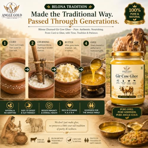 Image of ANGLE GOLD - a2 ORGANIC GHEE - SHREE FOOD a2 Gir Cow Ghee, Organic, Bilona Method, 500ml