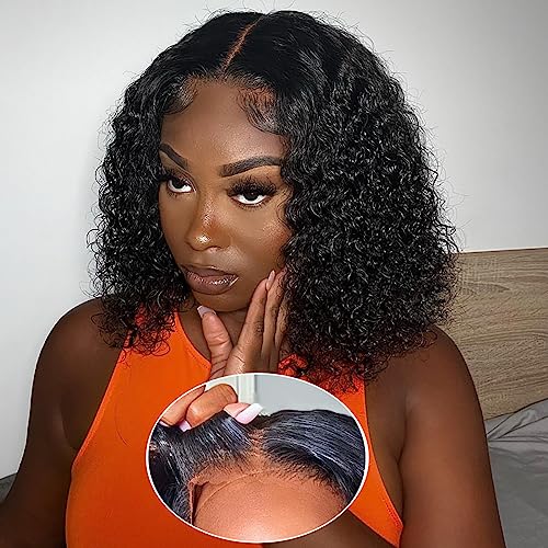 RUI MEI SI Glueless Wigs Human Hair Pre Plucked with Baby Hair Wear and Go Glueless Wigs for Beginners Deep Wave Bob Wig Human Hair No Glue Pre Cut