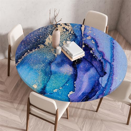 Muiuou Mantel Redondo Antimanchas con Bordes Elástica, Mármol Imprimir Mantel Redondo, Impermeable Protector Lavable Manteles Comedor Cocina Jardín Decoración (Diámetro 60cm,Mármol 1)
