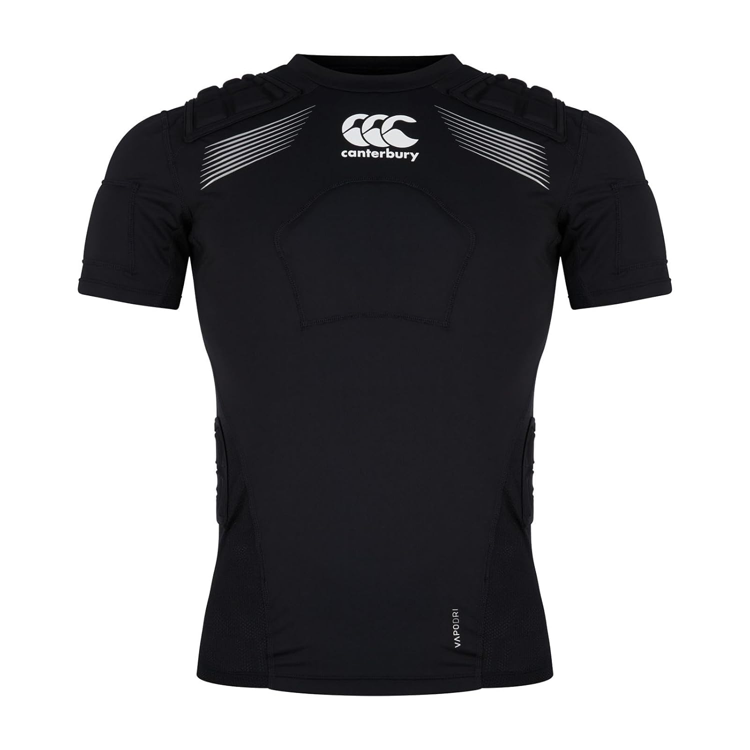 Canterbury Adult Unisex Pro Protection Rugby Vest | Protect Chest & Shoulders | Breathable | Lightweight and Flexible Protective Vest, Black/Whte/Silver, L