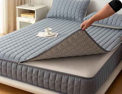 Funda de Colchón/Cubrecolchón con Cremallera Completa | Protección 6 Lados Acolchada | Suave para Piel Sensible | Transpirable, Antideslizante | Lavable (Poliester)(Dark Gray,150 x 200 x 25cm)