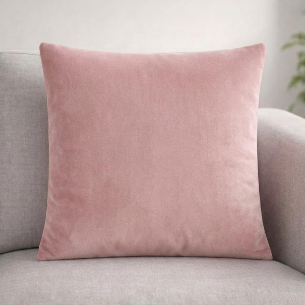 Seechoo Velvet Cushion Covers, Set of 2, 45cm x 45cm, 18x18 Inch, 17 Colours, Extra Soft Plush, Decorative, Invisible Zipper (Blush Pink) — image 1