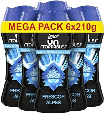 LENOR Unstoppables Perlas Lavadora Perfumadas, 93 Lavados (6 x 210g), Suavizante Para Ropa, Potenciador de Frescor, Fragancia Alpes, Floral