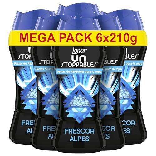 LENOR Unstoppables Perlas Lavadora Perfumadas, 93 Lavados (6 x 210g), Suavizante Para Ropa, Potenciador de Frescor, Fragancia Alpes, Floral