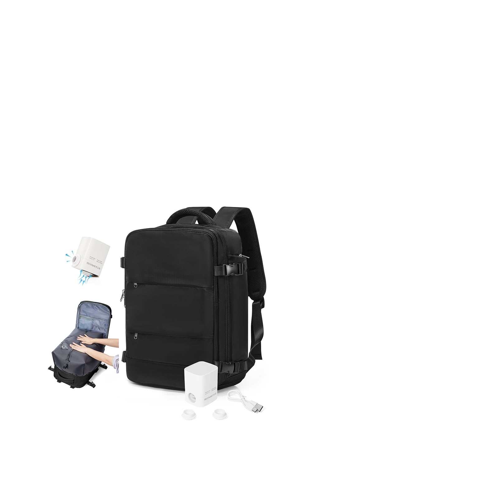 Vakuum Handgepäck Rucksack mit Pumpe 40x30x20 für Ryanair Reiserucksack Easyjet Unter Dem Sitz Flugzeug Handgepäck Weekendertasche Wanderrucksack Lässiger Tagesrucksack,A01-Schwarz