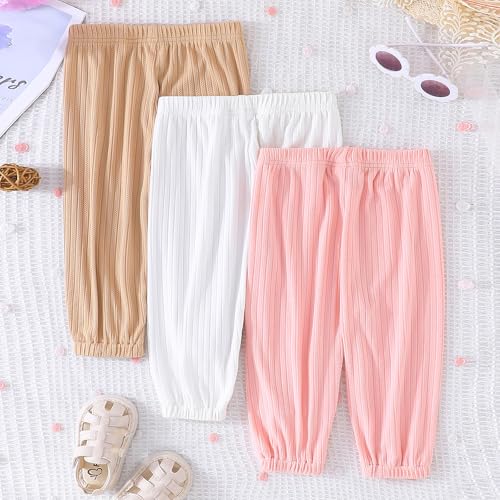 Toddler Baby Girl Pants 3 Pack 3 6 9 12 18 Months 2t 3t Casual Loose Fit Stylish Solid Ribbed Elastic Waist Bottoms4
