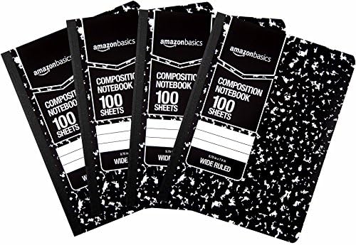 Amazon Basics Wide Ruled Composition Notebook, 100 Sheets, Marble Black, 12-Pack