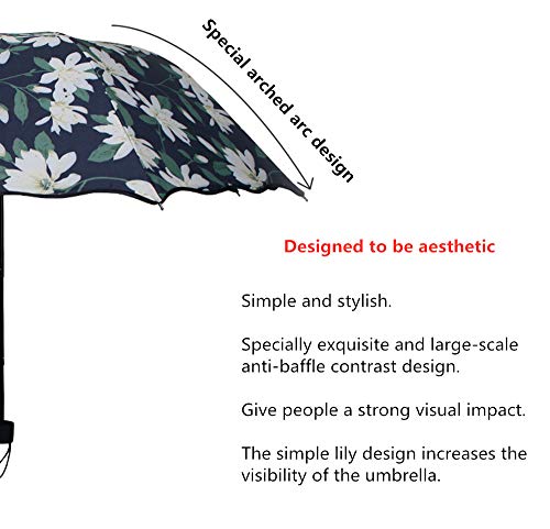 Lenazi Anti-Uv Waterproof Windproof Folding Umbrella Flower Compact Travel Umbrella Totes Waterproof Stick (Wavy Black) #TOP2