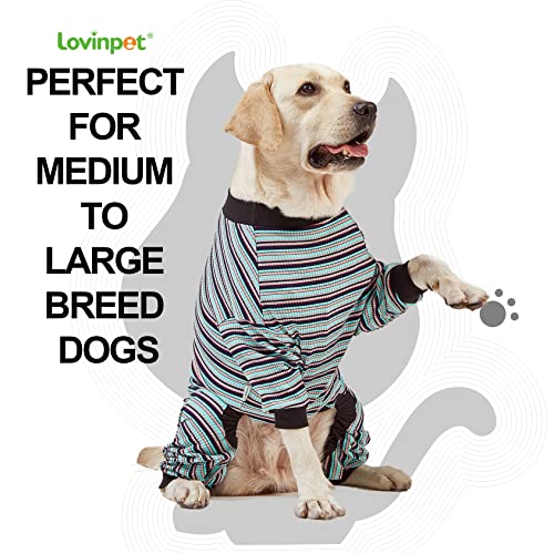 Lovinpet Large Dog Pajamas Pjs - Cotton Multi-Color Stripe Dog Shirt, Full Body 99.9% Cotton Dog Onesie, Large Breed Dog Jammies, Pet Pj's/Large #TOP1