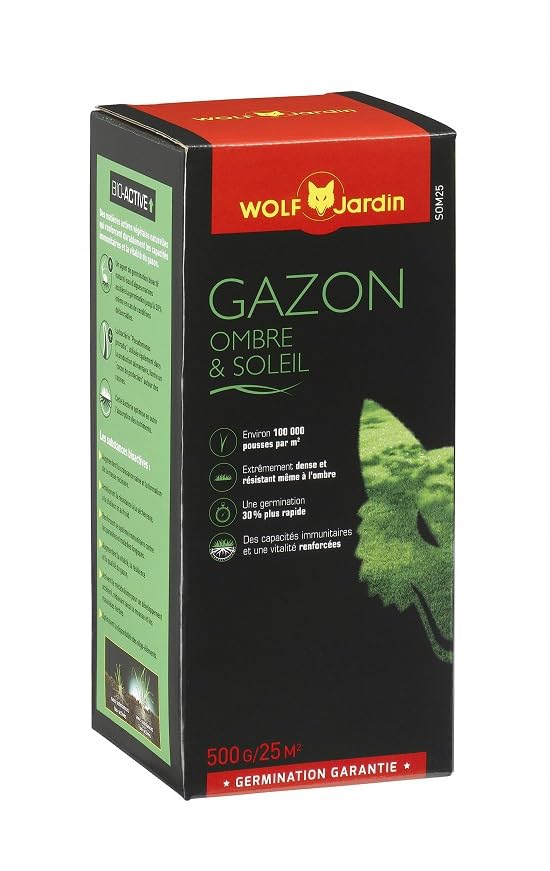 WOLF GAZON OMBRE ET SOLEIL 500G pelouse haute densité formule SOM25