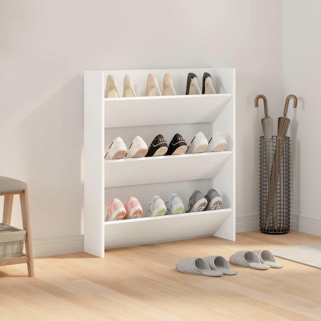 Hothingwell Schuhschrank, Wandmontage, Weiß, 80 x 18 x 90 cm, Holz, mit 3 kippbaren Regalen, moderner Schuhständer zum Aufbewahren von Schuhen, Stiefeln und Hausschuhen, Organizer