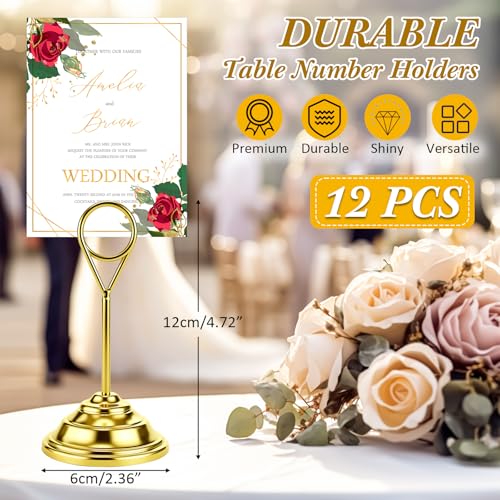 Image of 12 Pcs Table Number Holders Gold 4.7 Inch Metal Place Card Holders