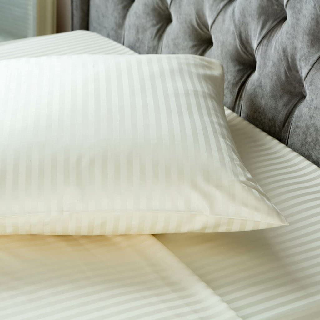 Great Knot Ivory/ Cream Luxury Hotel Quality 100% Egyptian Cotton Sateen Stripe Oxford Pillowcases 250Tc Satin Striped Pillow Case (/Cream, Housewife Pillowcase)