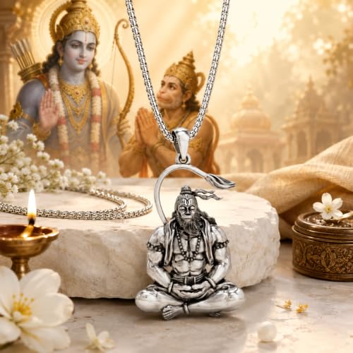 Image of Hanuman Locket for Men & Women | Spiritual Religious Pendant with Chain | Bajrangbali Hanuman Ji Kavach for Protection, Strength, Positive Energy & Devotional Wear Unisex